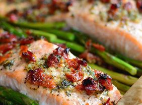 Sun Dried Tomato Lemon Baked Salmon and Asparagus